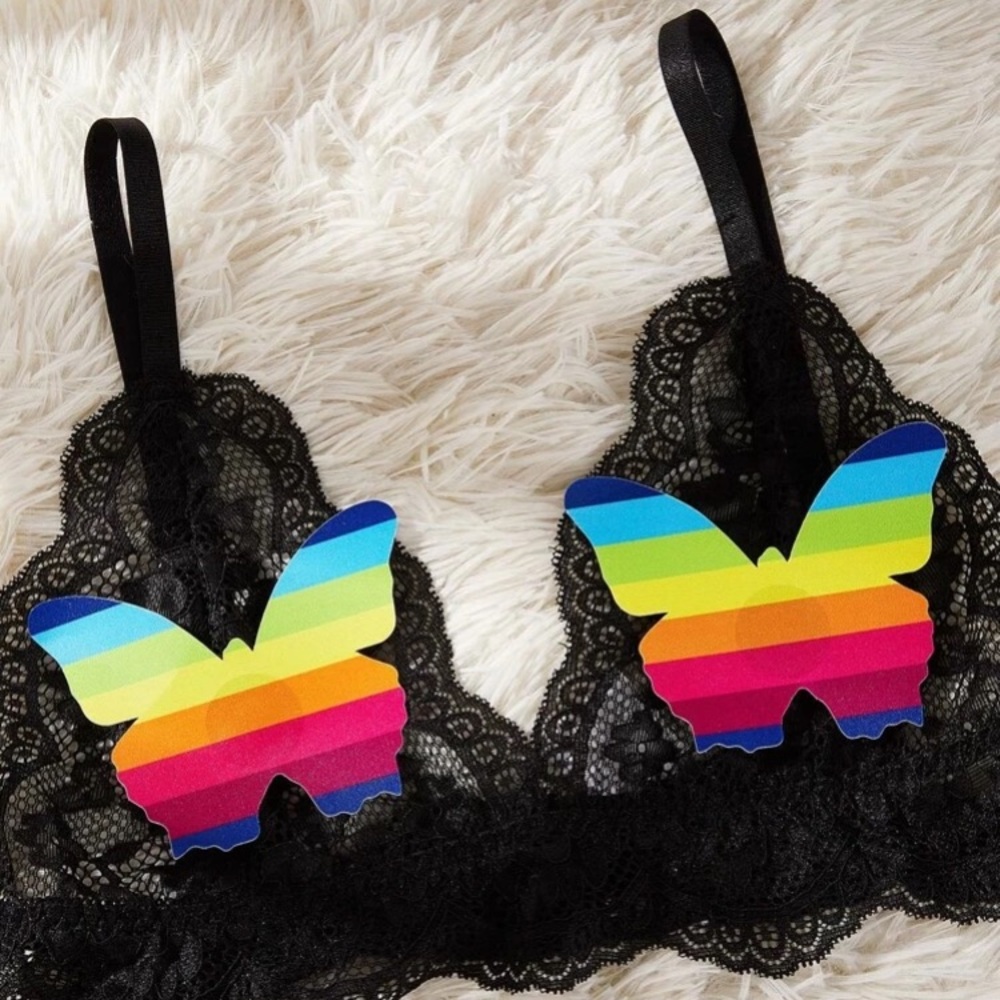 ๐ฆ Awesome Pair of striped rainbow butterfly nipple covers ๐